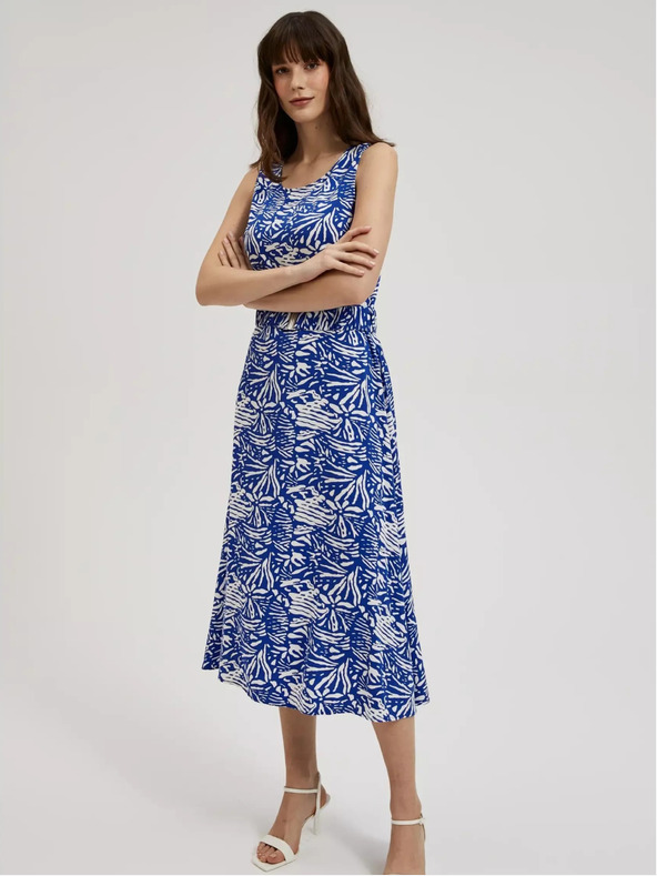 Moodo Modré vzorované midi šaty Moodo