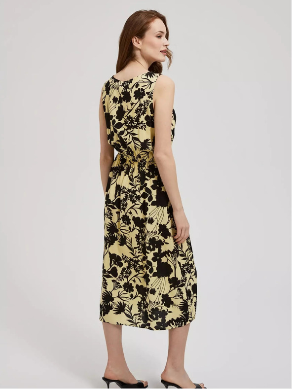 Moodo Žlté kvetinové midi šaty Moodo