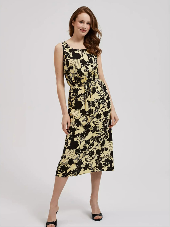 Moodo Žlté kvetinové midi šaty Moodo