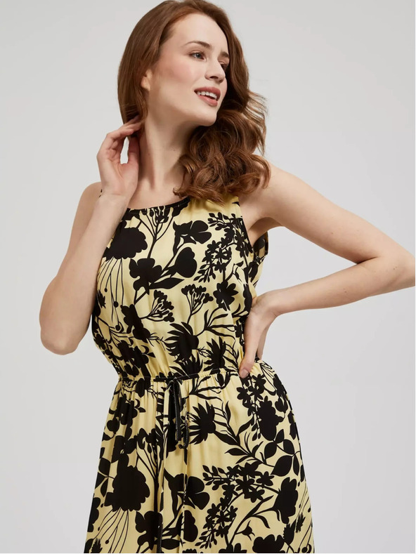 Moodo Žlté kvetinové midi šaty Moodo