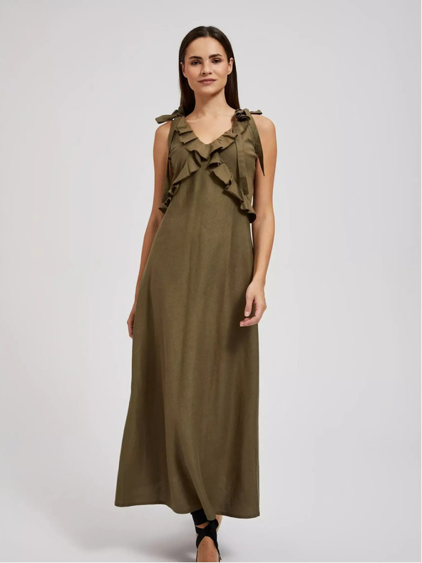 Moodo Zelené viskózové šaty s volánmi Moodo