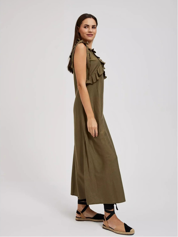 Moodo Zelené viskózové šaty s volánmi Moodo