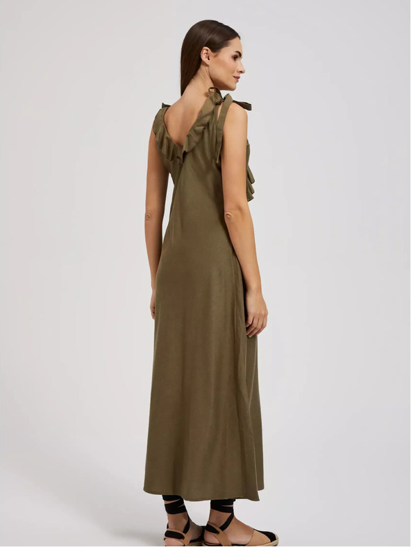 Moodo Zelené viskózové šaty s volánmi Moodo