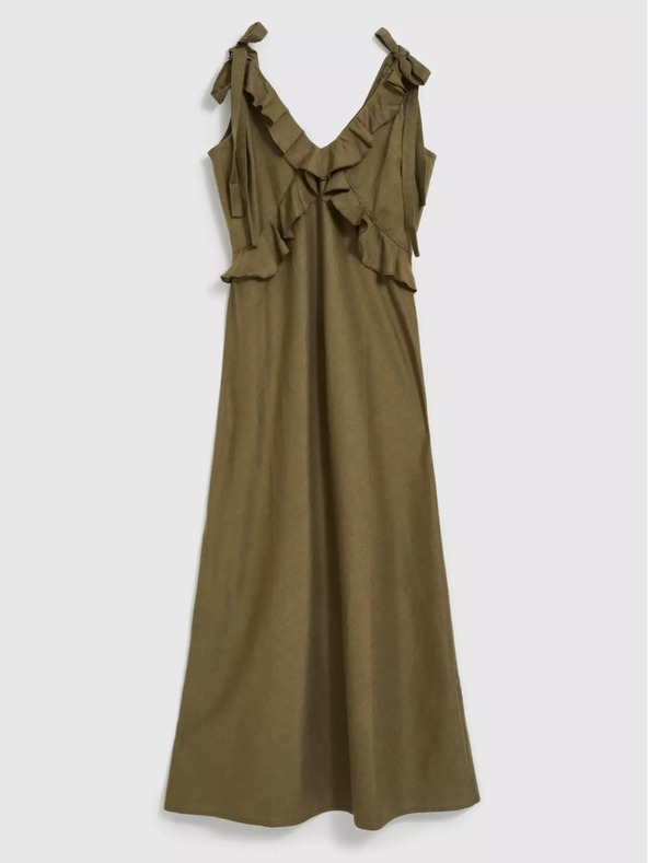 Moodo Zelené viskózové šaty s volánmi Moodo