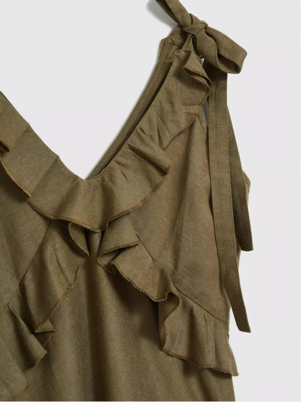 Moodo Zelené viskózové šaty s volánmi Moodo