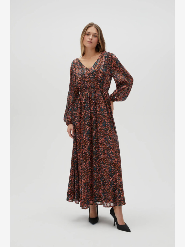 Moodo Oranžovo-hnedé dámske vzorované šaty Moodo