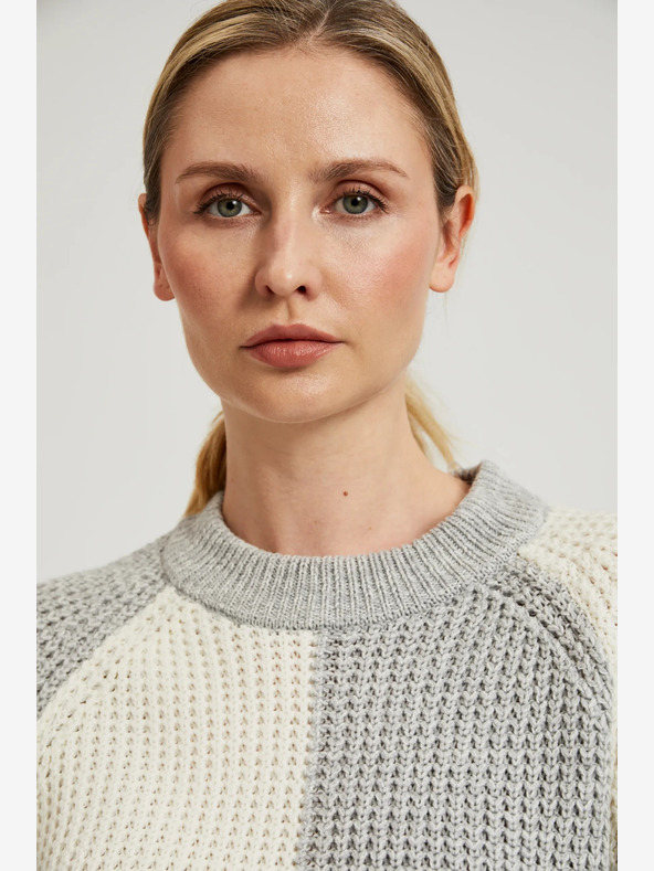 Moodo Biely a sivý dámsky sveter Moodo