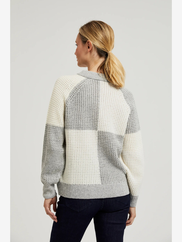 Moodo Biely a sivý dámsky sveter Moodo