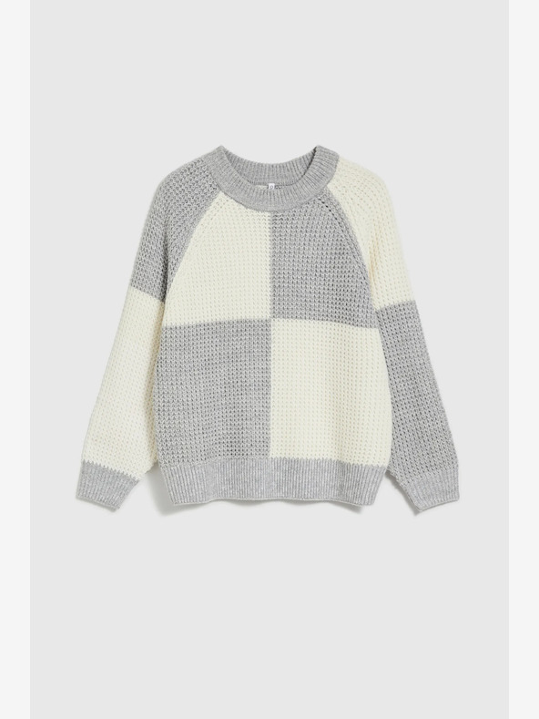 Moodo Biely a sivý dámsky sveter Moodo