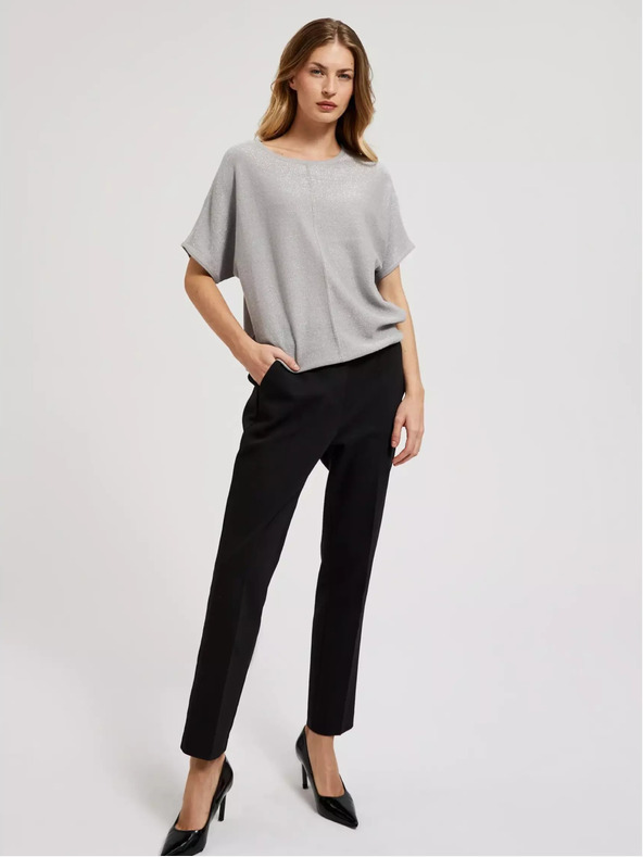 Moodo Sivý nadrozmerný sveter s krátkym rukávom Moodo