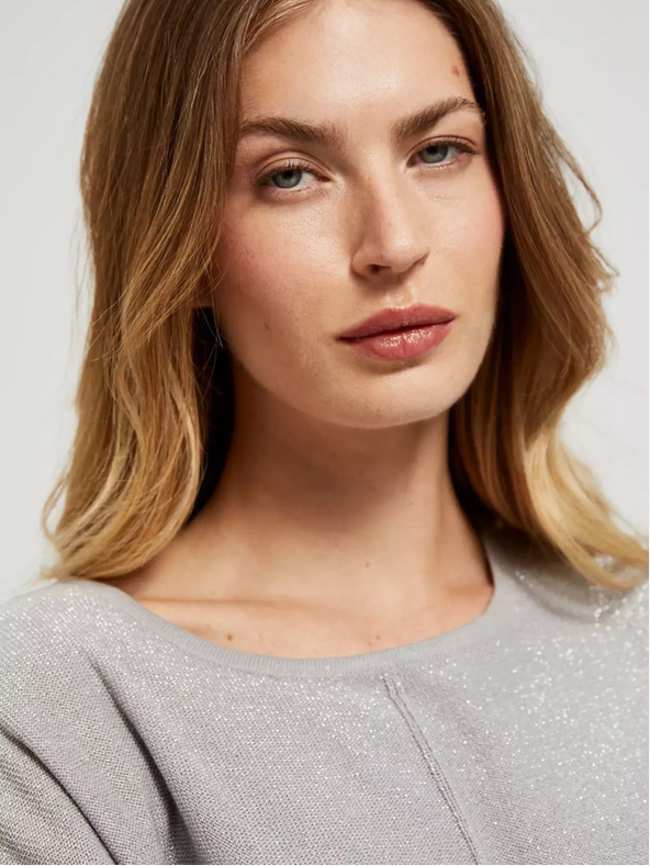 Moodo Sivý nadrozmerný sveter s krátkym rukávom Moodo