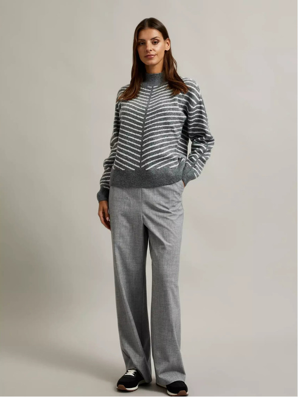 Moodo Šedý sveter s rolákom a pruhmi Moodo