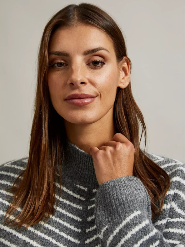 Moodo Šedý sveter s rolákom a pruhmi Moodo