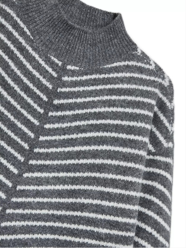 Moodo Šedý sveter s rolákom a pruhmi Moodo