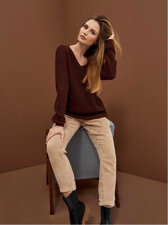 Moodo Hnedý dámsky lesklý sveter Moodo