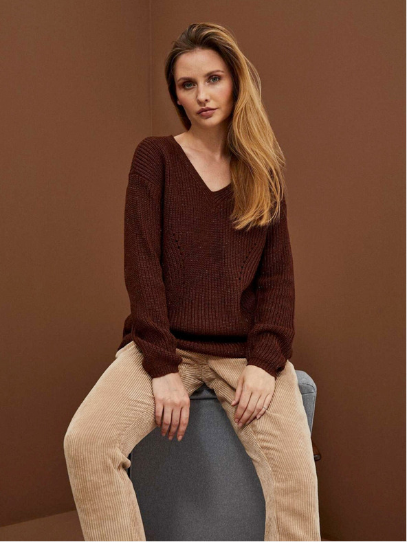 Moodo Hnedý dámsky lesklý sveter Moodo