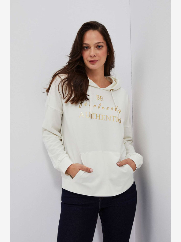 Moodo Krémová dámska mikina s kapucňou Moodo