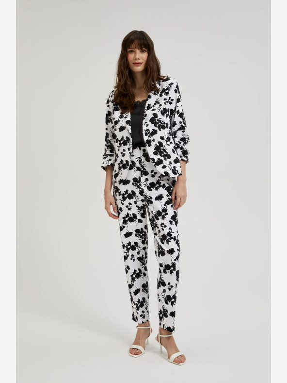 Moodo Moodo Dámske čiernobiele nohavice s kvetmi