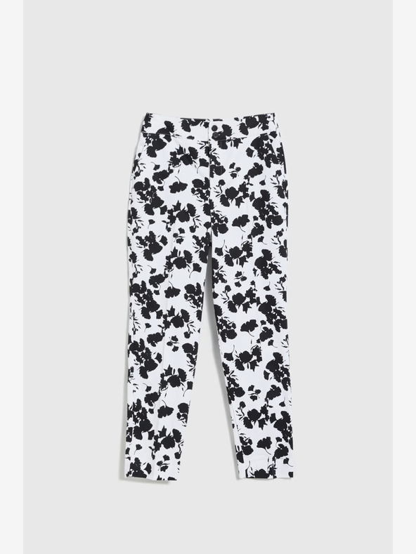 Moodo Moodo Dámske čiernobiele nohavice s kvetmi