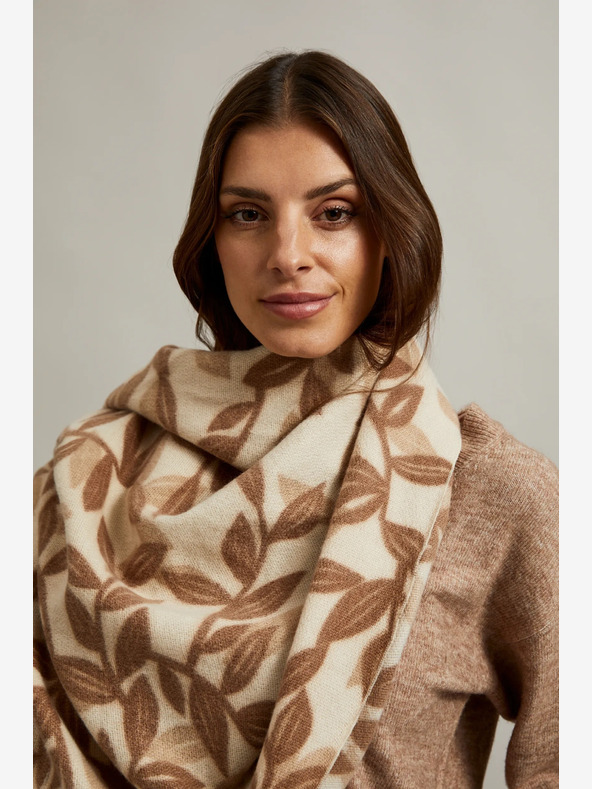 Moodo Hnedý a béžový dámsky vzorovaný šál Moodo