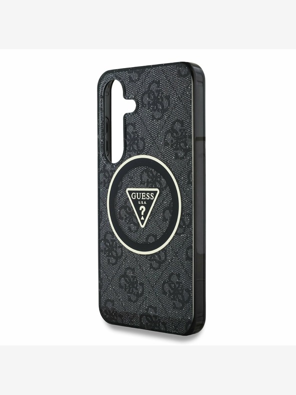 Guess Guess IML 4G zadný kryt s trblietkami a trojuholníkovým logom MagSafe pre Samsung Galaxy S25+ čierny