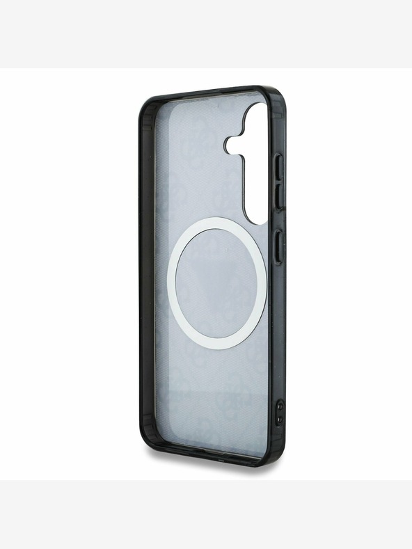 Guess Guess IML 4G zadný kryt s trblietkami a trojuholníkovým logom MagSafe pre Samsung Galaxy S25+ čierny