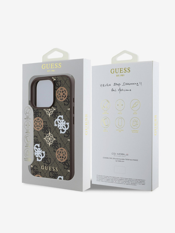 Guess Guess PU 4G Pivoňka MagSafe zadný kryt pre iPhone 16 Pro Max hnedý