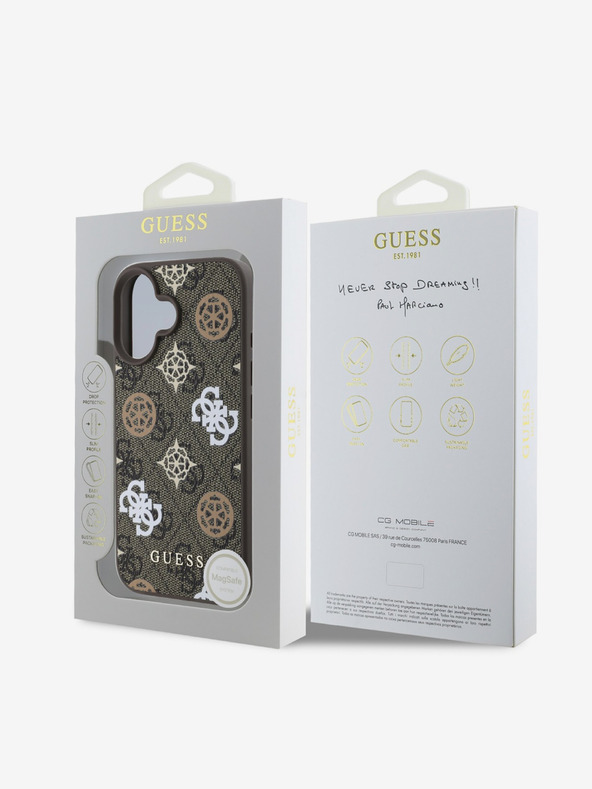 Guess Guess PU 4G Pivoňka MagSafe zadný kryt pre iPhone 16 hnedý