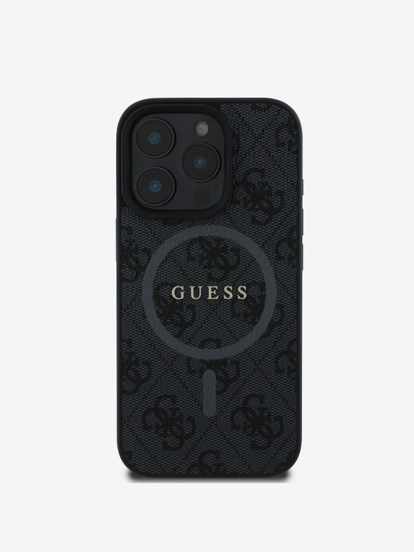 Guess PU Leather 4G Colored Ring MagSafe Zadní Kryt pro iPhone 16 Pro Black Obal na telefón