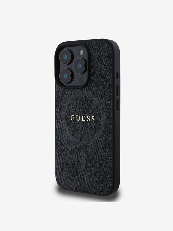 Guess PU Leather 4G Colored Ring MagSafe Zadní Kryt pro iPhone 16 Pro Black Obal na telefón