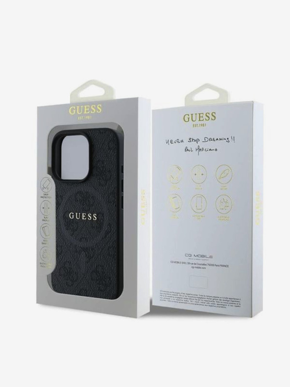 Guess PU Leather 4G Colored Ring MagSafe Zadní Kryt pro iPhone 16 Pro Black Obal na telefón