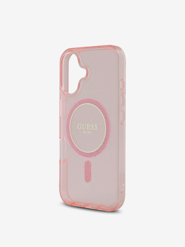 Guess Guess IML Glitter Ring MagSafe zadný kryt pre iPhone 16 ružový