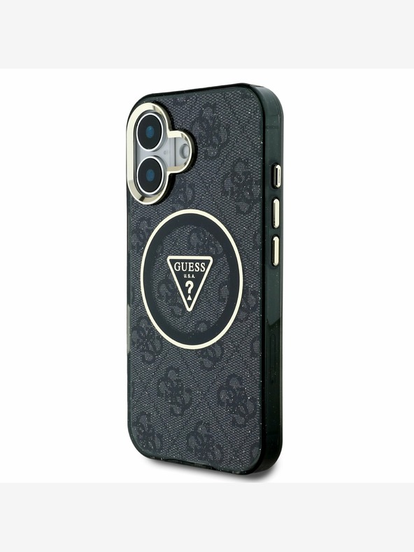 Guess Guess IML 4G Glitter and Triangle Logo MagSafe zadný kryt pre iPhone 16 Black