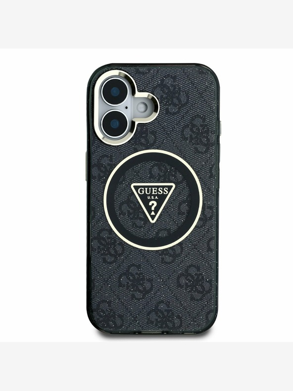 Guess Guess IML 4G Glitter and Triangle Logo MagSafe zadný kryt pre iPhone 16 Black