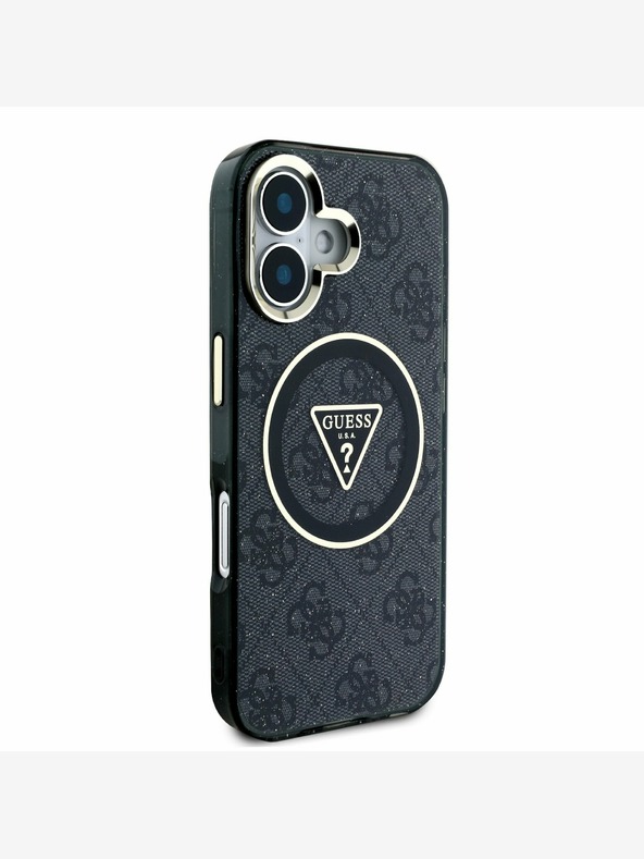Guess Guess IML 4G Glitter and Triangle Logo MagSafe zadný kryt pre iPhone 16 Black