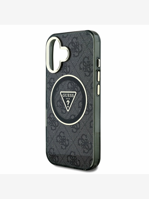Guess Guess IML 4G Glitter and Triangle Logo MagSafe zadný kryt pre iPhone 16 Black