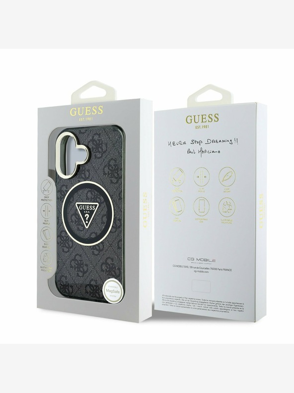 Guess Guess IML 4G Glitter and Triangle Logo MagSafe zadný kryt pre iPhone 16 Black