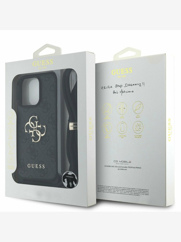 Guess Guess PU PU PU kovové logo Crossbody Strap zadný kryt pre iPhone 15 Pro čierny