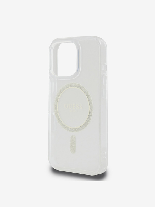 Guess Guess IML Glitter Ring MagSafe zadný kryt pre iPhone 16 Pro Transparentný