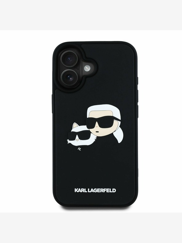 Karl Lagerfeld Karl Lagerfeld 3D gumový zadný kryt s dvojitými hlavami pre iPhone 16 čierny