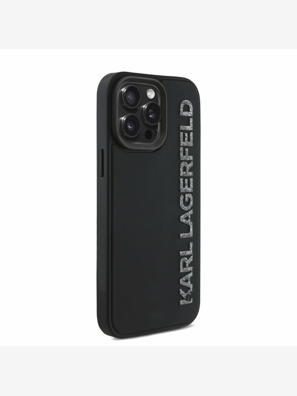 Karl Lagerfeld Karl Lagerfeld 3D gumový zadný kryt s trblietavým logom pre iPhone 15 Pro čierny