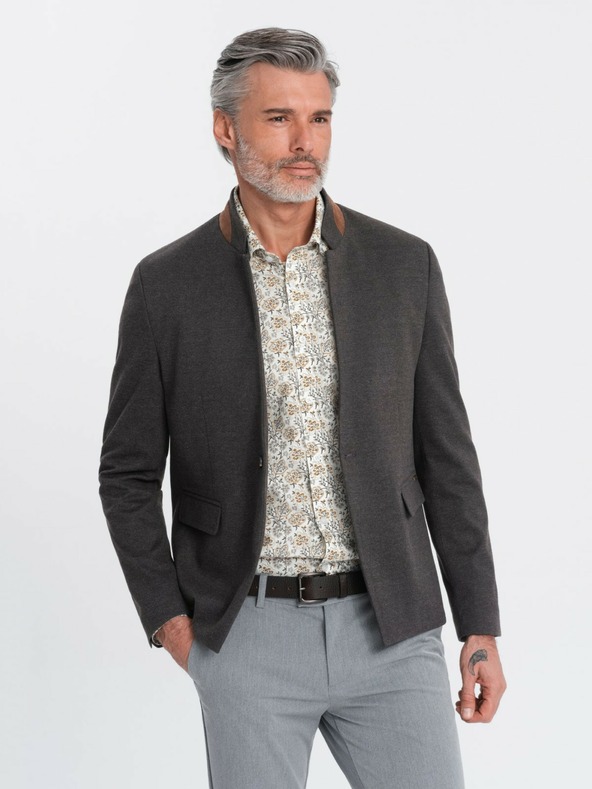 Ombre Clothing Ombre Clothing pánska hnedá bunda so stojačikom