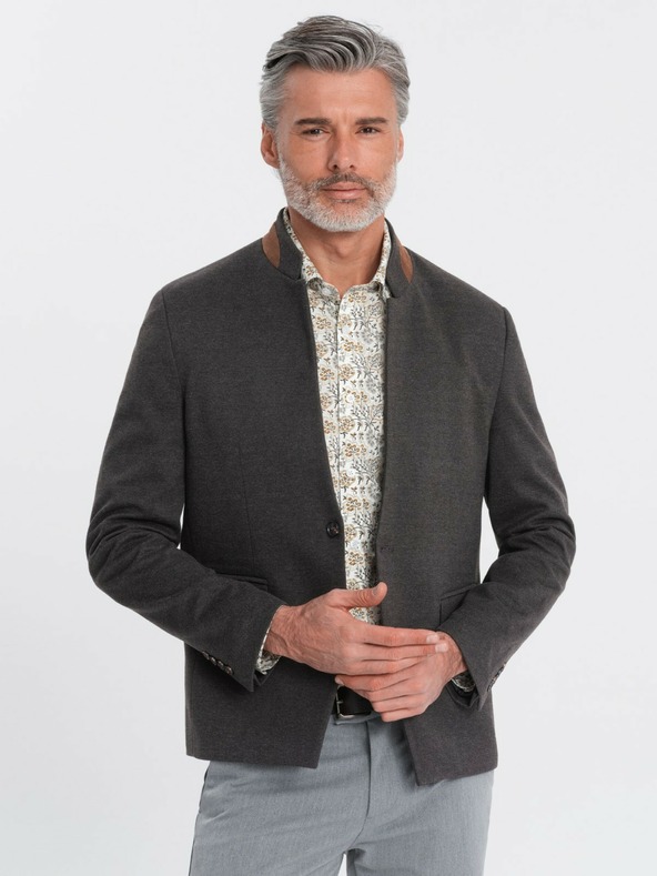 Ombre Clothing Ombre Clothing pánska hnedá bunda so stojačikom