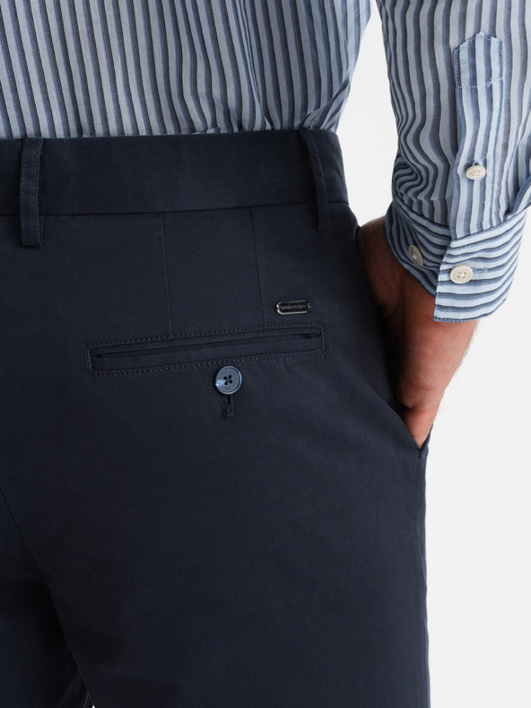 Ombre Clothing Pánske pevné chino nohavice REGULAR FIT tmavomodré Ombre Oblečenie