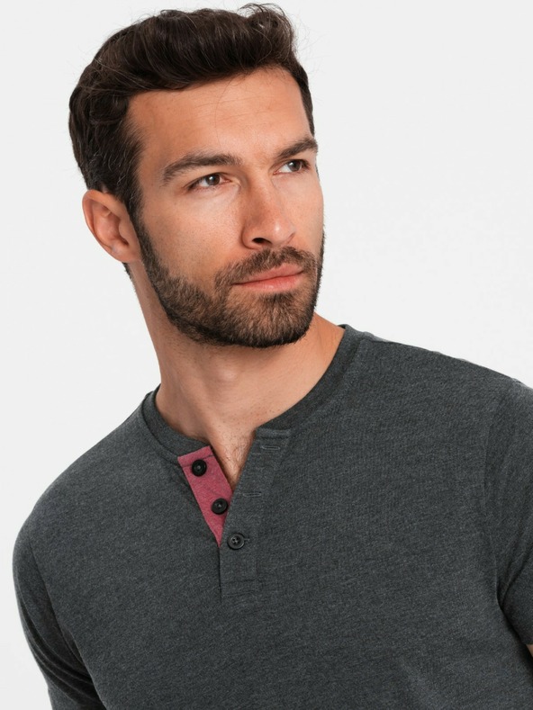 Ombre Clothing Čierne pánske henley tričko Ombre Clothing