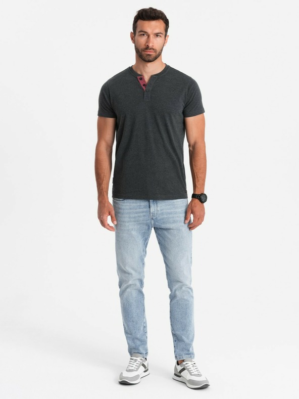 Ombre Clothing Čierne pánske henley tričko Ombre Clothing