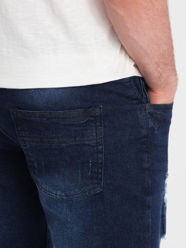 Ombre Clothing Tmavomodré pánske džínsové šortky s otvormi Ombre Oblečenie