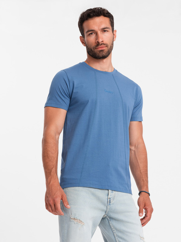 Ombre Clothing Modré pánske tričko s jemnou výšivkou Ombre Clothing