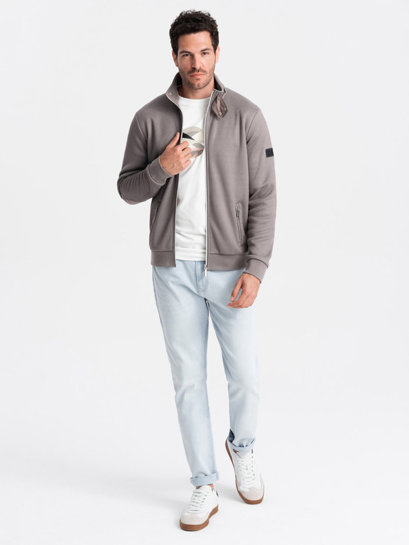Ombre Clothing Šedá pánska bunda s vysokým golierom a flísovým vnútrom Ombre Clothing