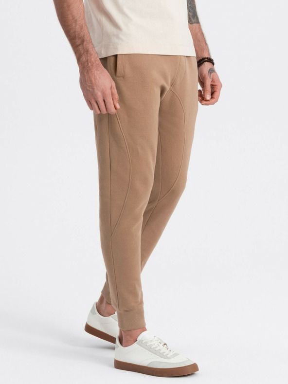 Ombre Clothing Hnedé pánske jogger nohavice Ombre Oblečenie